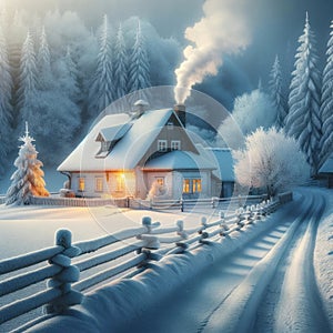 Icy Winter Small White Country Cottage Farmhouse Old Home House Chilliwack Canada AI Generated