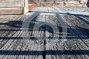 Icy wooden boardwalk