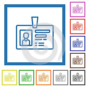 ID badge outline flat framed icons