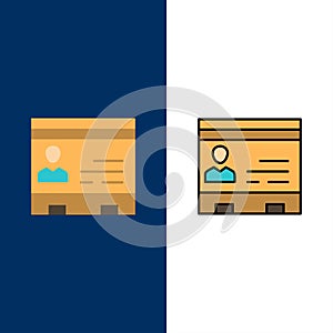 Id, Business, Cards, Contacts, Office, People, Phone  Icons. Flat and Line Filled Icon Set Vector Blue Background