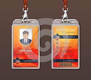 ID card corporate identity. Employee access badge design template, office identification tag layout. Vector company pass