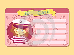 ID Card with Girl Wear Captain Hat Picture Vector