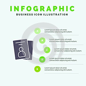 Id, Card, ID Card, Pass Solid Icon Infographics 5 Steps Presentation Background