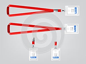 ID card or visitor badge plastic access or pass badges realistic isolated set on lanyard