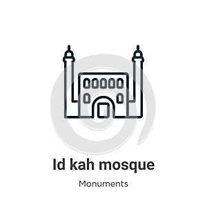 Id kah mosque outline vector icon. Thin line black id kah mosque icon, flat vector simple element illustration from editable