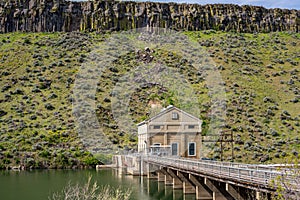 Idaho diversion Dam on the Boise river and access bridge