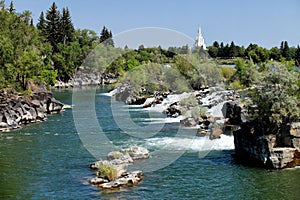 Idaho Falls in summer on the Snake River.