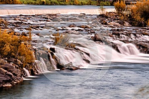 Idaho Falls waterfall in autumn.