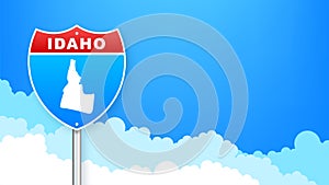Idaho map on road sign. Welcome to State of Idaho. Vector illustration.