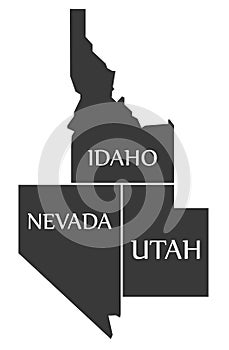 Idaho - Nevada - Utah Map labelled black