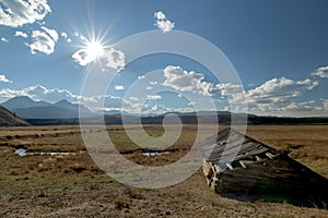 Idaho Sawtooth mountains and old Barn