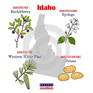 Idaho. Set of USA official state symbols