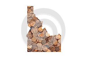 Idaho State Map and United States Money Concept, Piles of Coins, Pennies