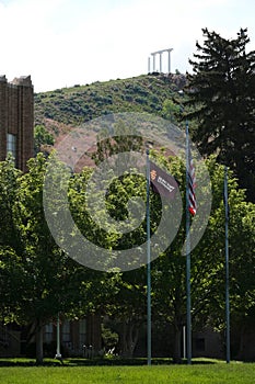 Idaho State University ISU Pocatello Idaho College Higher Education Administration Building with Red Hill Columns