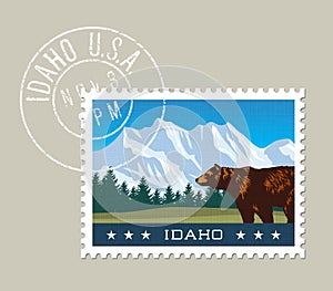 Idaho vector illustration of mountains and grizzly bear.