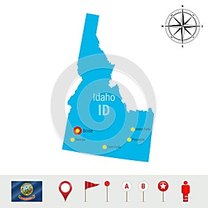 Idaho Vector Map Isolated on White Background. High Detailed Silhouette of Idaho State. Official Flag of Idaho