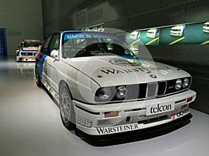 BMW M3 E30 racing on display at the BMW Museum, Munich, Germany, September 2013.