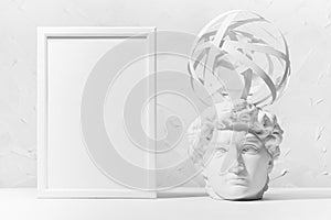 Idea and brainstorming abstract concept with image of creativity process as sphere of spinning thoughts around head of white think