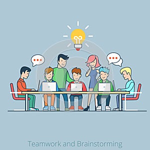 Idea brainstorming creative team flat vector infog