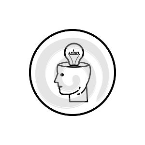 idea, bulb, light, energy bulb, head, thinking, creative business idea black color icon