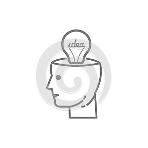 idea, bulb, light, energy bulb, head, thinking, creative business idea grey color icon