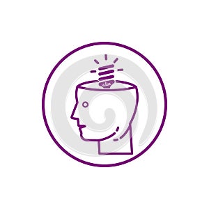 idea, bulb, light, energy bulb, head, thinking, creative business idea purple color icon