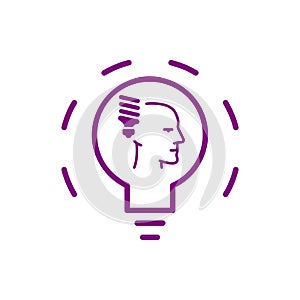 idea, bulb, light, energy bulb, head, thinking, creative business idea purple color icon