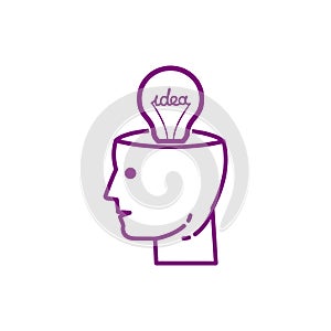 idea, bulb, light, energy bulb, head, thinking, creative business idea purple color icon