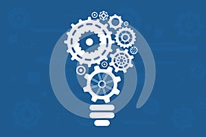 Idea bulb theme with gears concept on blue background banner