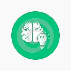 idea, business, brain, mind, bulb White Glyph Icon in Circle. Vector Button illustration