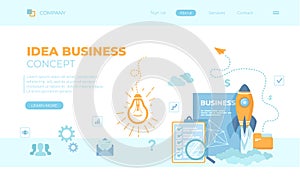 Idea Business Concept, Project Startup, Financial planning, Strategy, Realization and Success. Light bulb, rocket launch, business