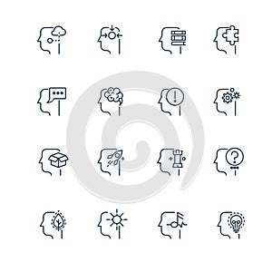 Idea, business strategy and management line thin vector icons