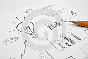 Idea concept - bulb drawn with pencil
