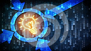 Idea Concept: Bulb Lamp - Web Icon on Pixelated Background.