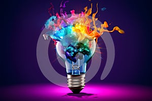 Idea concept with colorful lightbulb explosion