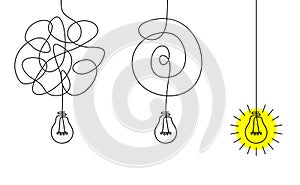 Idea concept, creative of simplifying complex process light bulb, bulb sign, innovations, keep it simple business concept photo