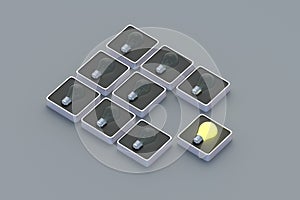 Idea concept. Glowing light bulb on button