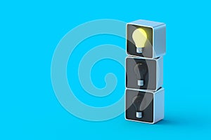 Idea concept. Glowing light bulb on button