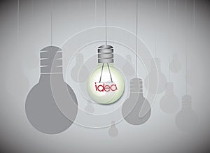 Idea concept with hanging light bulbs