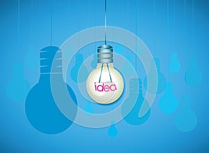 Idea concept with hanging light bulbs