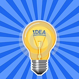 Idea concept with light bulb with blue rays