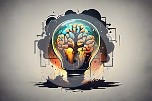 Idea concept with light bulb and tree in the shape of brain