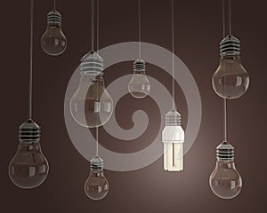 Idea concept with light bulbs on a red background