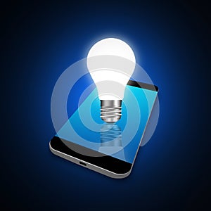 Idea concept with light bulbs on smartphone,cell phone illustra