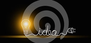 Idea concept. Lightblub is on as a symbol of innovation, inspiration, solution, and creativity. Copy space for creative idea,