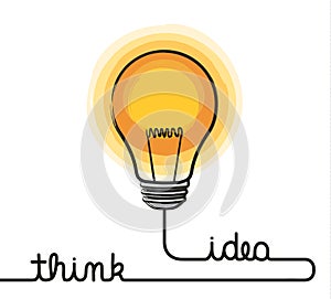 Idea concept. Lightbulb and wire forming text think and idea.