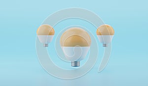 Idea concept luminious bulb in the center of abstract blue background. 3d render