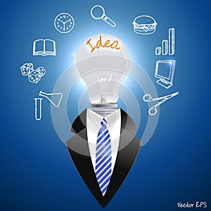Idea concept, man with a light bulb - vector eps10