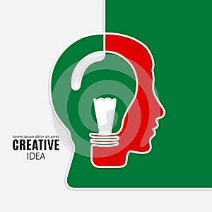 Idea concept. One line forming a head with lightbulb.