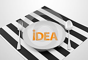 Idea concept on ready to serve dish with spoon and fork
